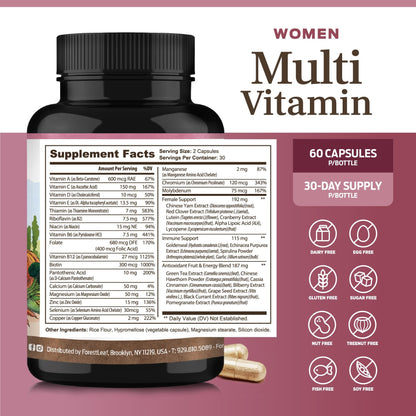ForestLeaf Daily Vitamin Multivitamin for Women - Women's Multivitamin & Multiminerals (60 Veg Caps)