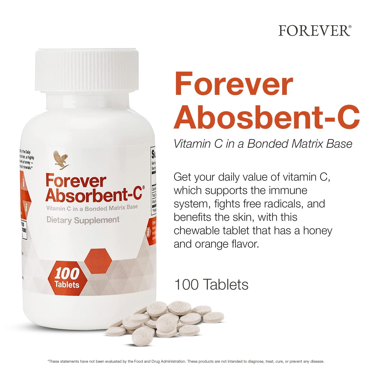 Forever Absorbent-C Orange & Honey Flavor with Oat Bran – 100 Vitamin C Chewable Tablets
