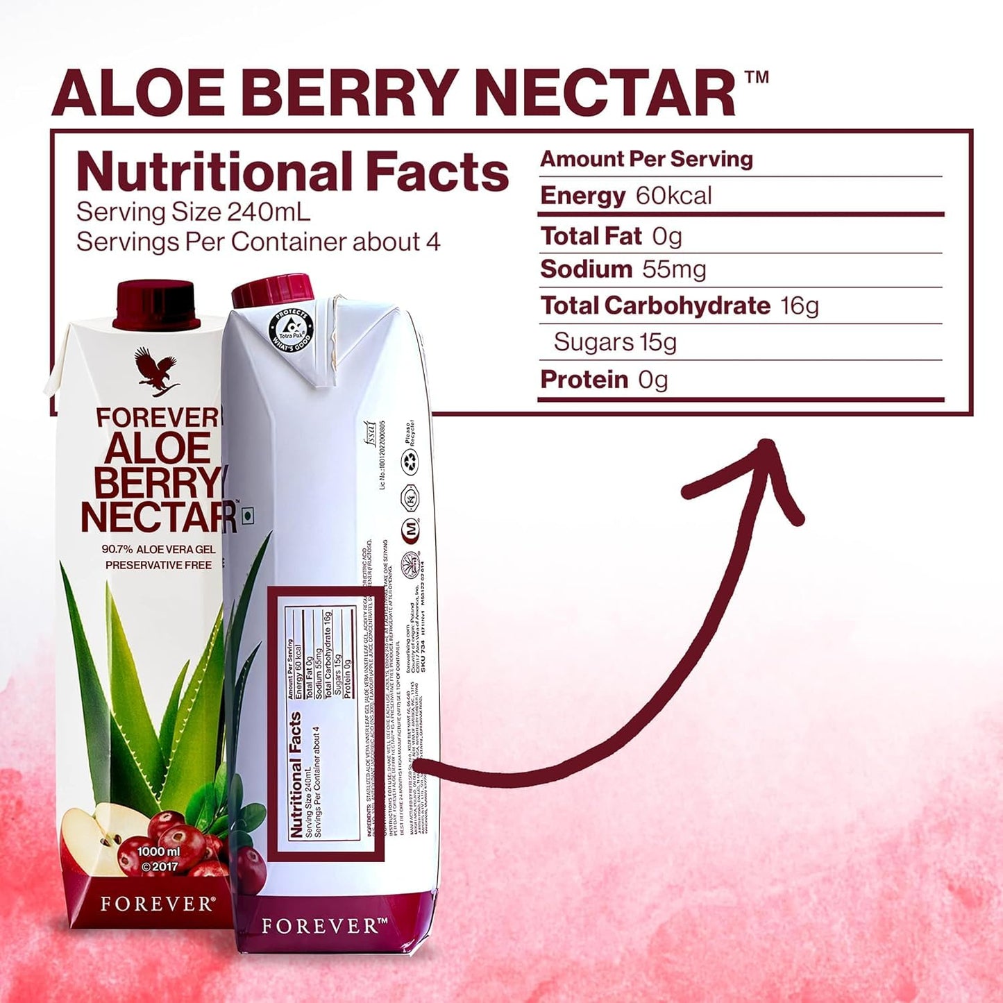 Forever Living Aloe Berry Nectar 1L – 90.7% Pure Aloe Vera, Cranberries & Apples | No Preservatives