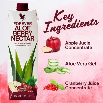 Forever Living Aloe Berry Nectar 1L – 90.7% Pure Aloe Vera, Cranberries & Apples | No Preservatives