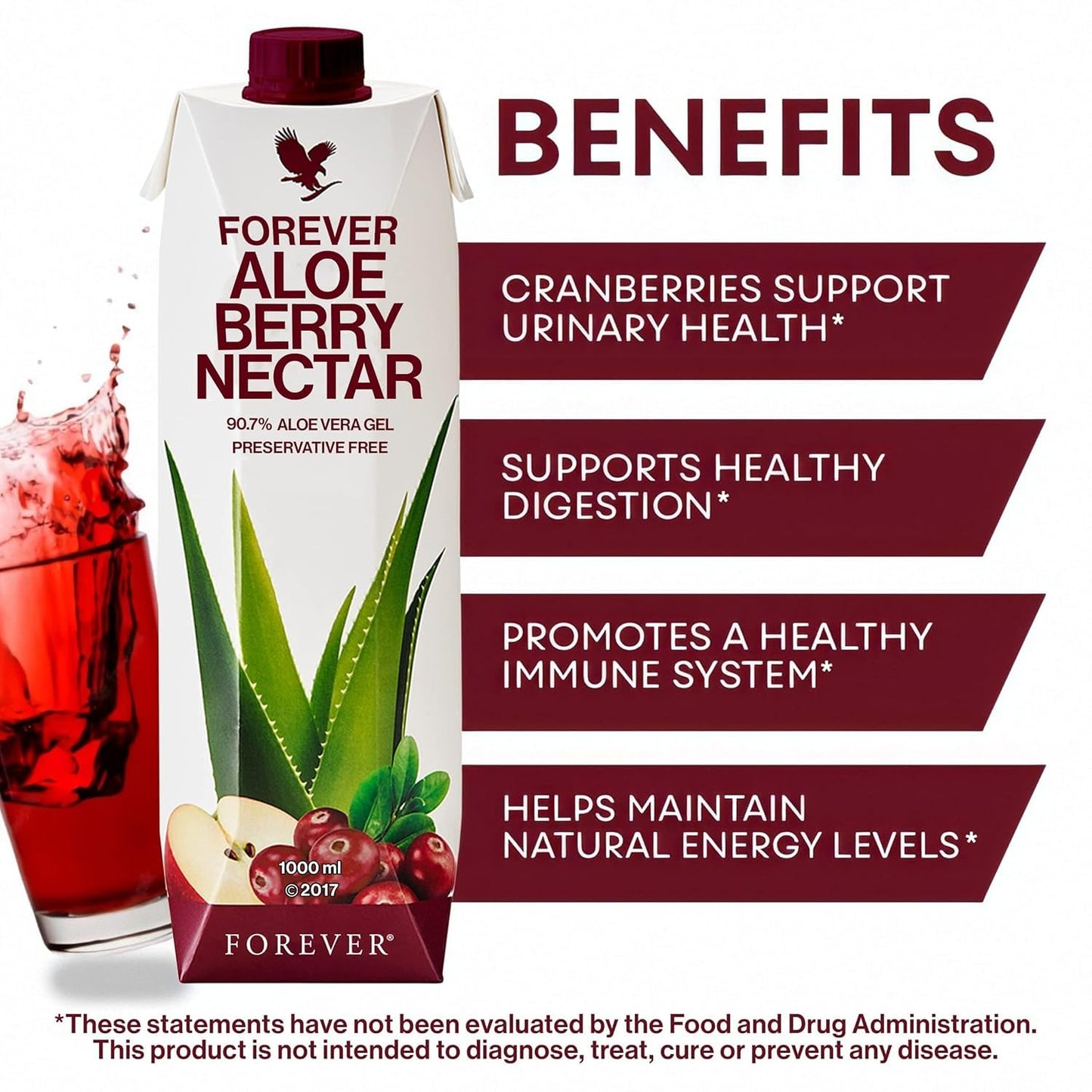 Forever Living Aloe Berry Nectar 1L – 90.7% Pure Aloe Vera, Cranberries & Apples | No Preservatives