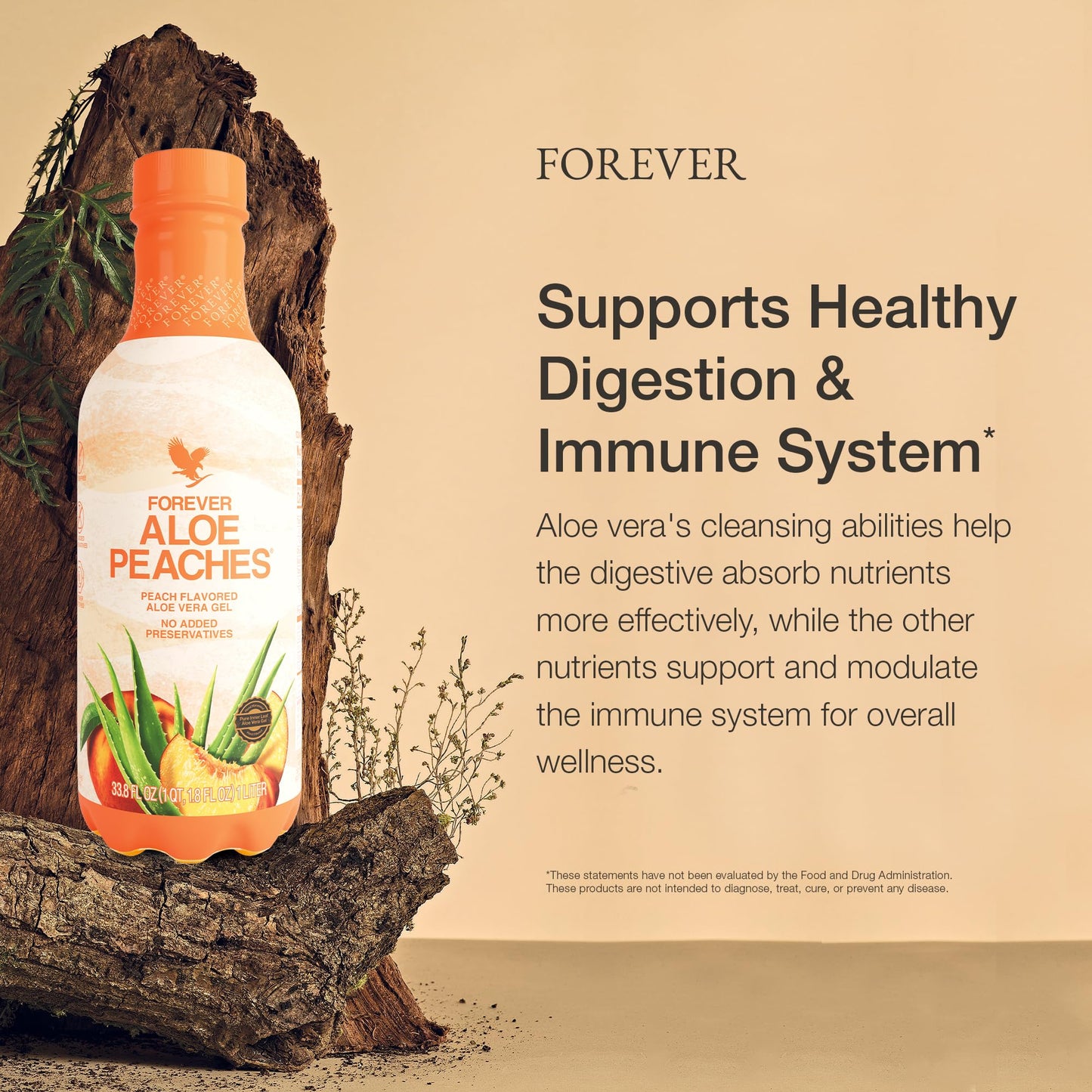 Forever Living - Aloe Peaches - Pure Aloe with Real Peach Flavor - Supports Digestion and Immunity - Vegan and Gluten-Free - 33.8 fl oz (2-Pack)