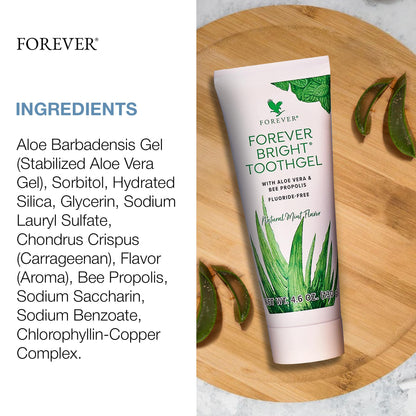 Forever Living Bright Toothgel – Fluoride-Free Aloe Vera Gel with Bee Propolis, Peppermint-Spearmint, 4.6 oz