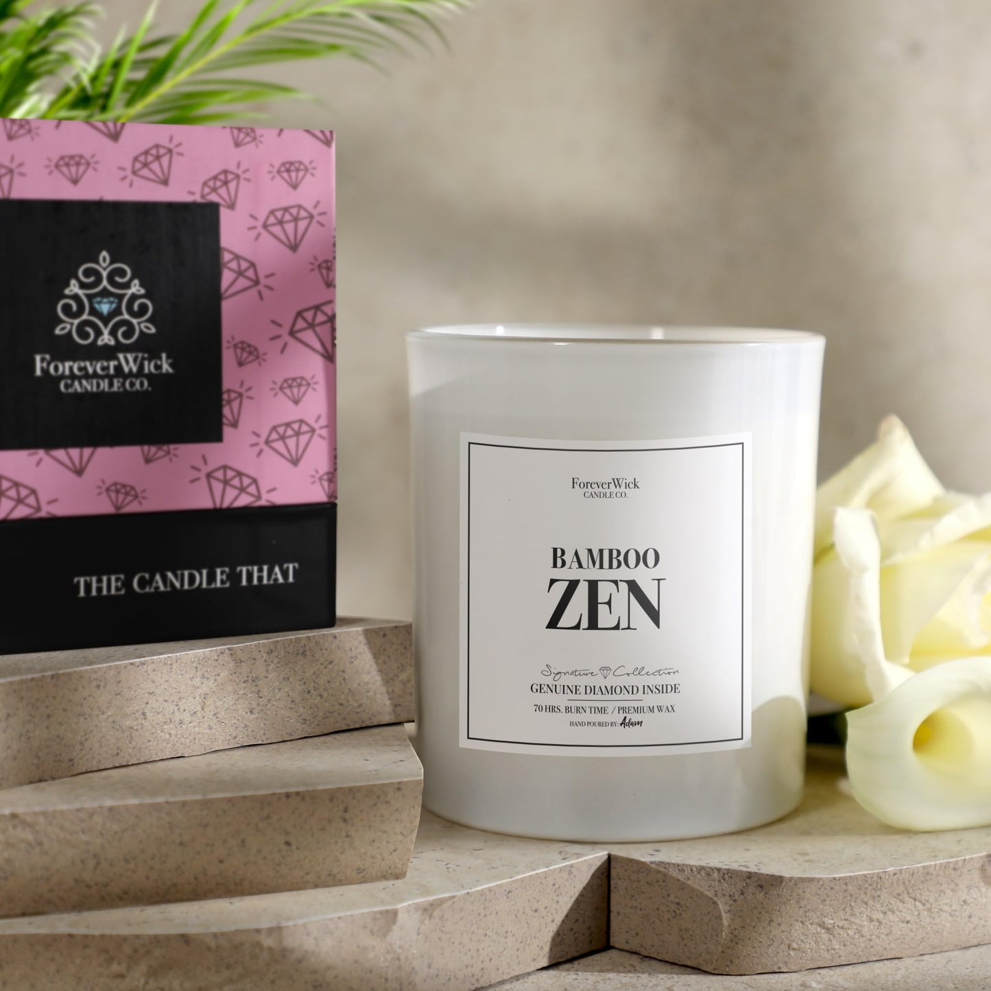 Foreverwick Bamboo Zen Candle – Diamond Gift, Aromatherapy, 70 Hours