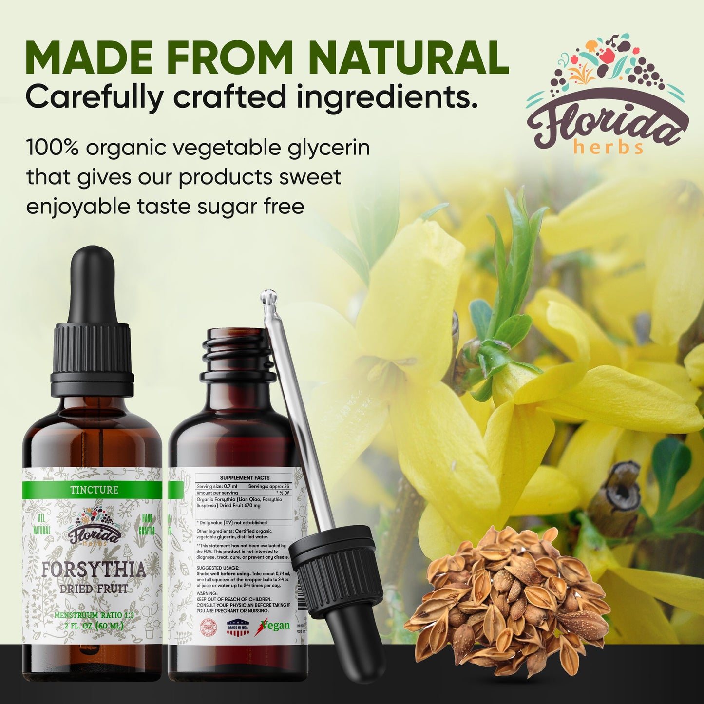 Forsythia Tincture - Organic Forsythia Extract (Lian Qiao) 2 oz, 670 mg, Non-GMO