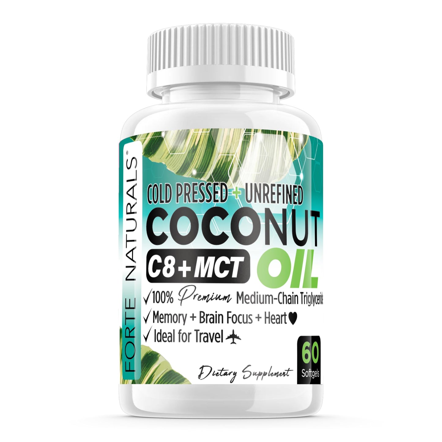 FORTE NATURALS Coconut Oil Softgels 1000mg | C8/C10 MCT for Brain & Gut Health