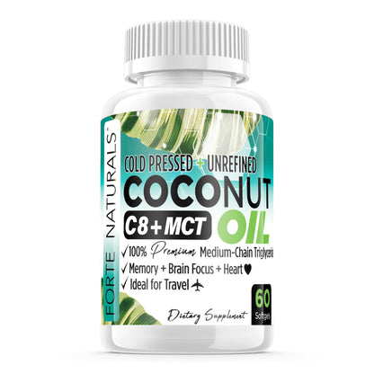 FORTE NATURALS Coconut Oil Softgels 1000mg | C8/C10 MCT for Brain & Gut Health