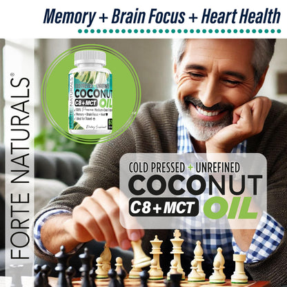 FORTE NATURALS Coconut Oil Softgels 1000mg | C8/C10 MCT for Brain & Gut Health