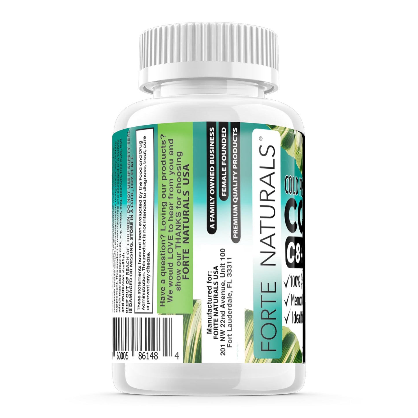 FORTE NATURALS Coconut Oil Softgels 1000mg | C8/C10 MCT for Brain & Gut Health
