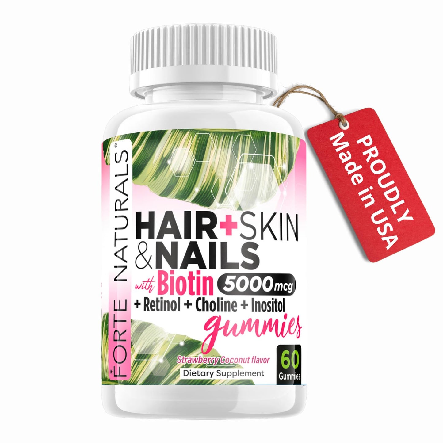 FORTE NATURALS Hair Growth Biotin Gummies for Women – 5000mcg Biotin, Hair Skin & Nails Vitamins, Made in USA