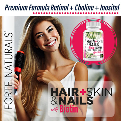 FORTE NATURALS Hair Growth Biotin Gummies for Women – 5000mcg Biotin, Hair Skin & Nails Vitamins, Made in USA