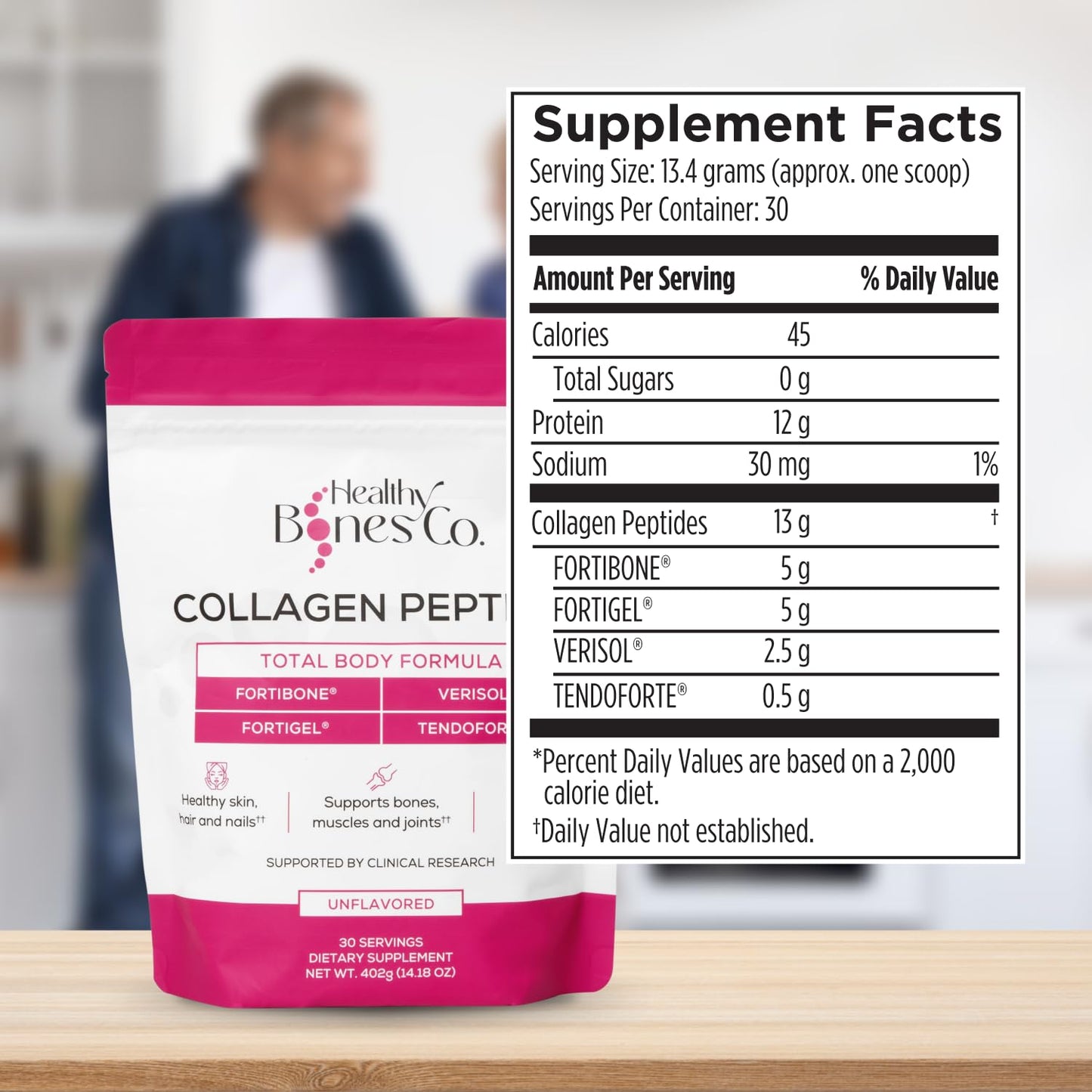 Healthy Bones Co. FORTIBONE Premium Bone Health Collagen Peptides with FORTIGEL, VERISOL & TENDOFORTE | 30 Servings