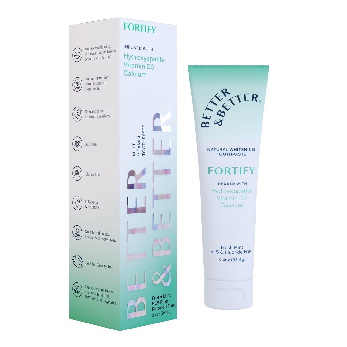 Fortify Hydroxyapatite Toothpaste | Vitamin D & Calcium, SLS & Fluoride Free | Vegan Whitening | Fresh Mint 3.4oz