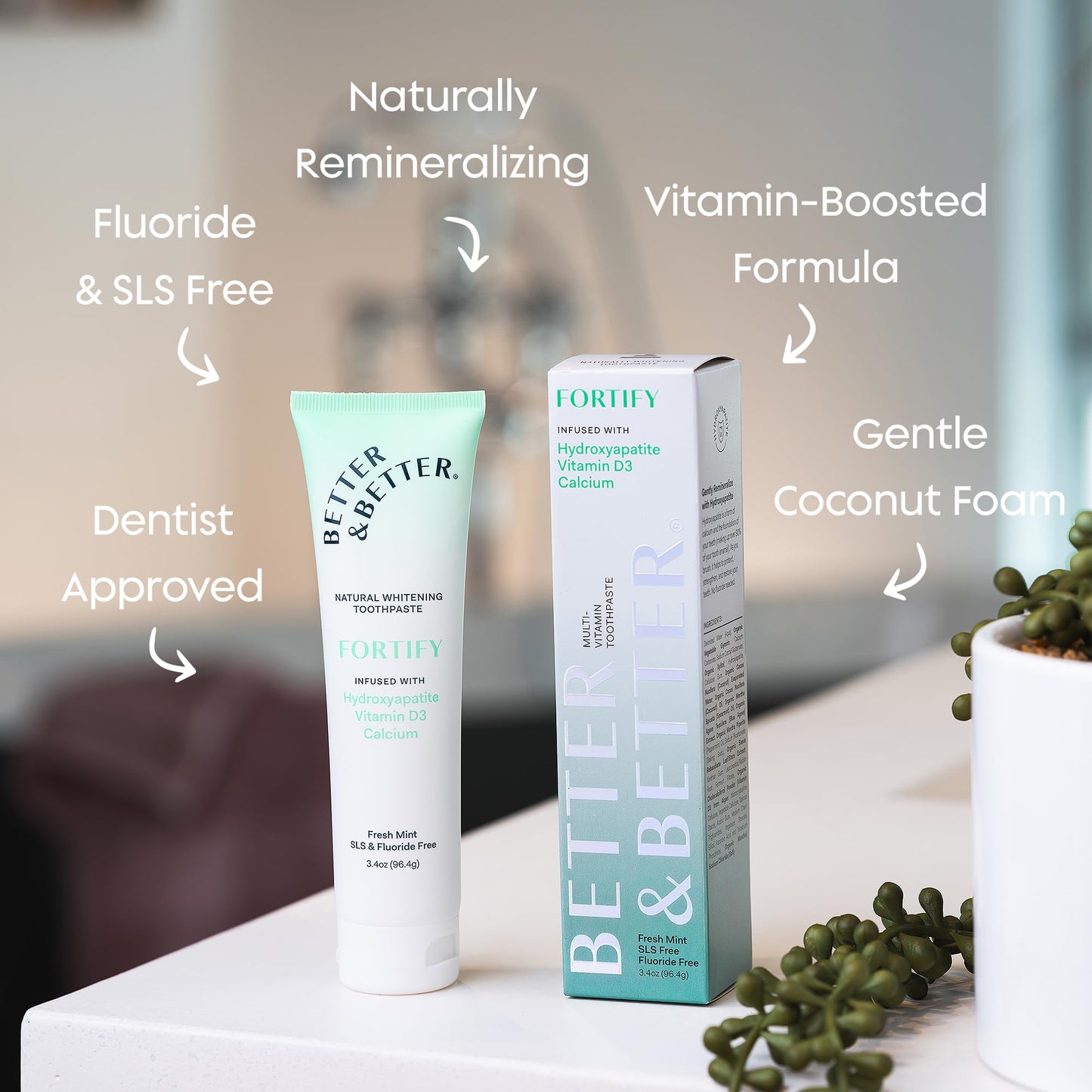 Fortify Hydroxyapatite Toothpaste | Vitamin D & Calcium, SLS & Fluoride Free | Vegan Whitening | Fresh Mint 3.4oz