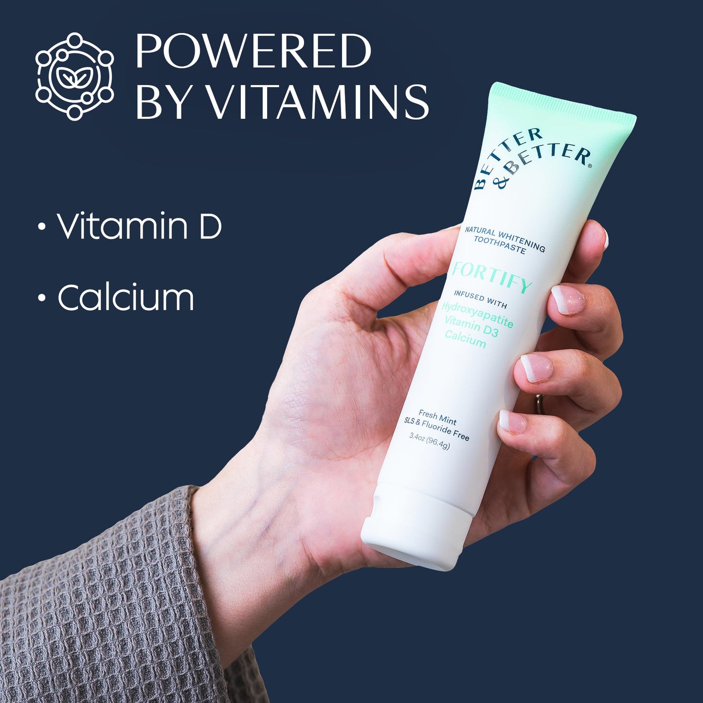 Fortify Hydroxyapatite Toothpaste | Vitamin D & Calcium, SLS & Fluoride Free | Vegan Whitening | Fresh Mint 3.4oz