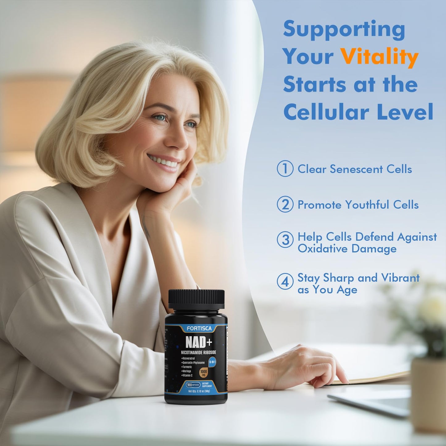 FORTISCA NAD+ 1000mg Liposomal NAD+ with Resveratrol – 100 Caps