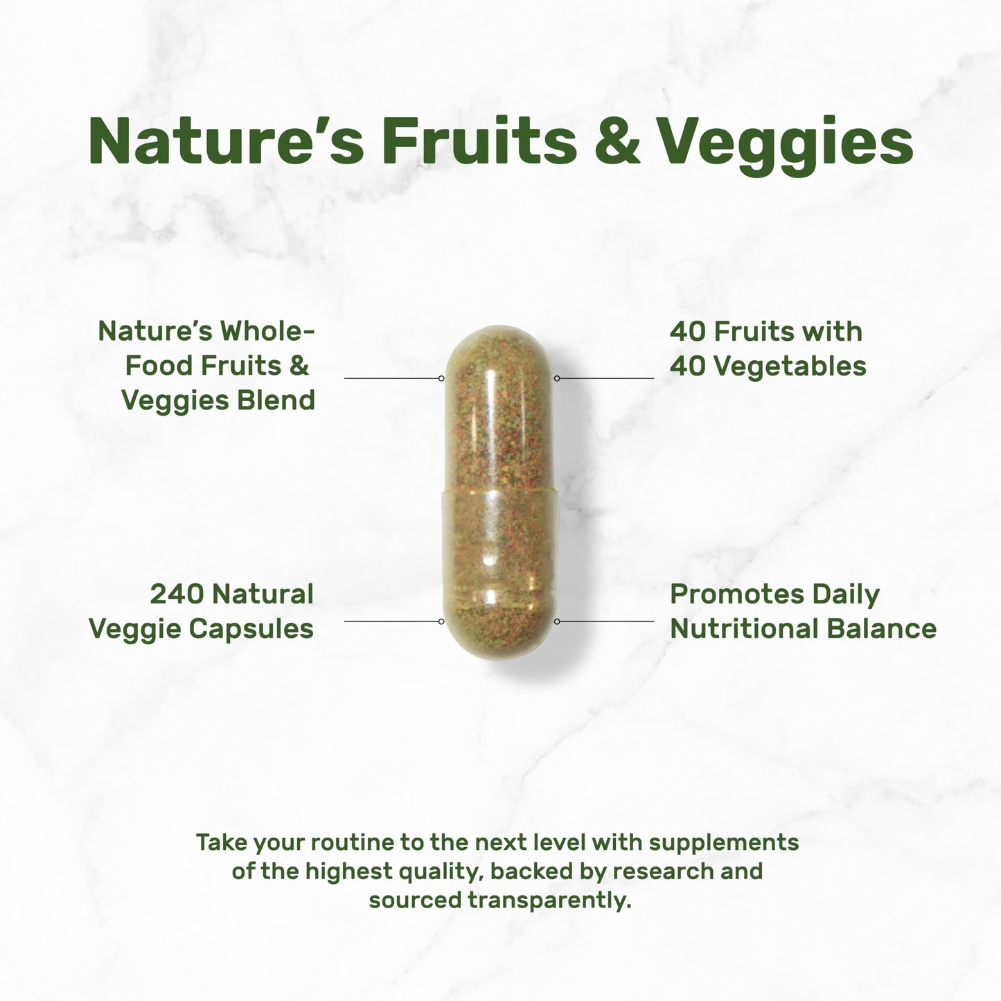 Nature's Fruits & Veggies Supplement – 240 Veggie Capsules, 80 Superfoods, 40 Fruits & 40 Greens – Non-GMO, Gluten Free