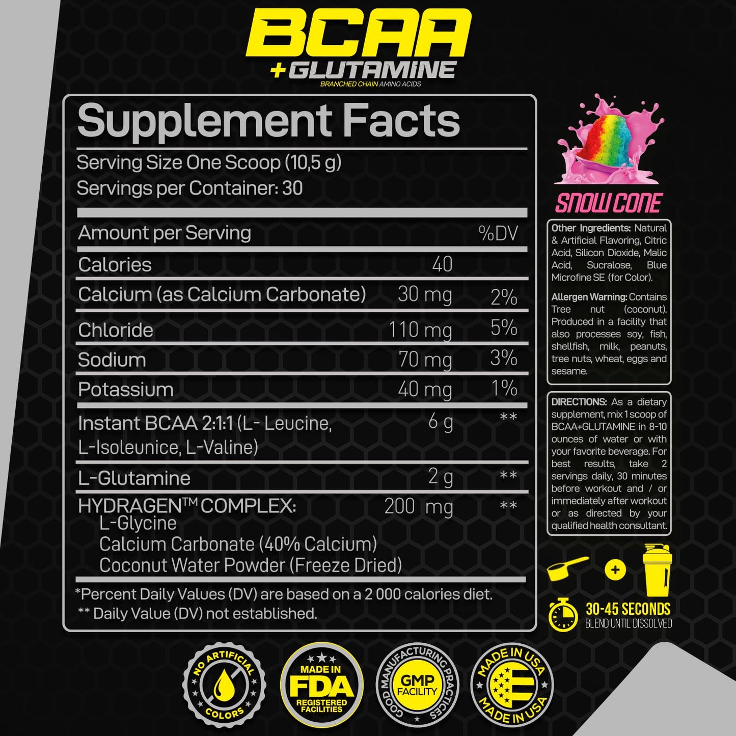 Forzagen BCAAs Amino Acids Powder with Glutamine - BCAA Supplements, 30 Servings