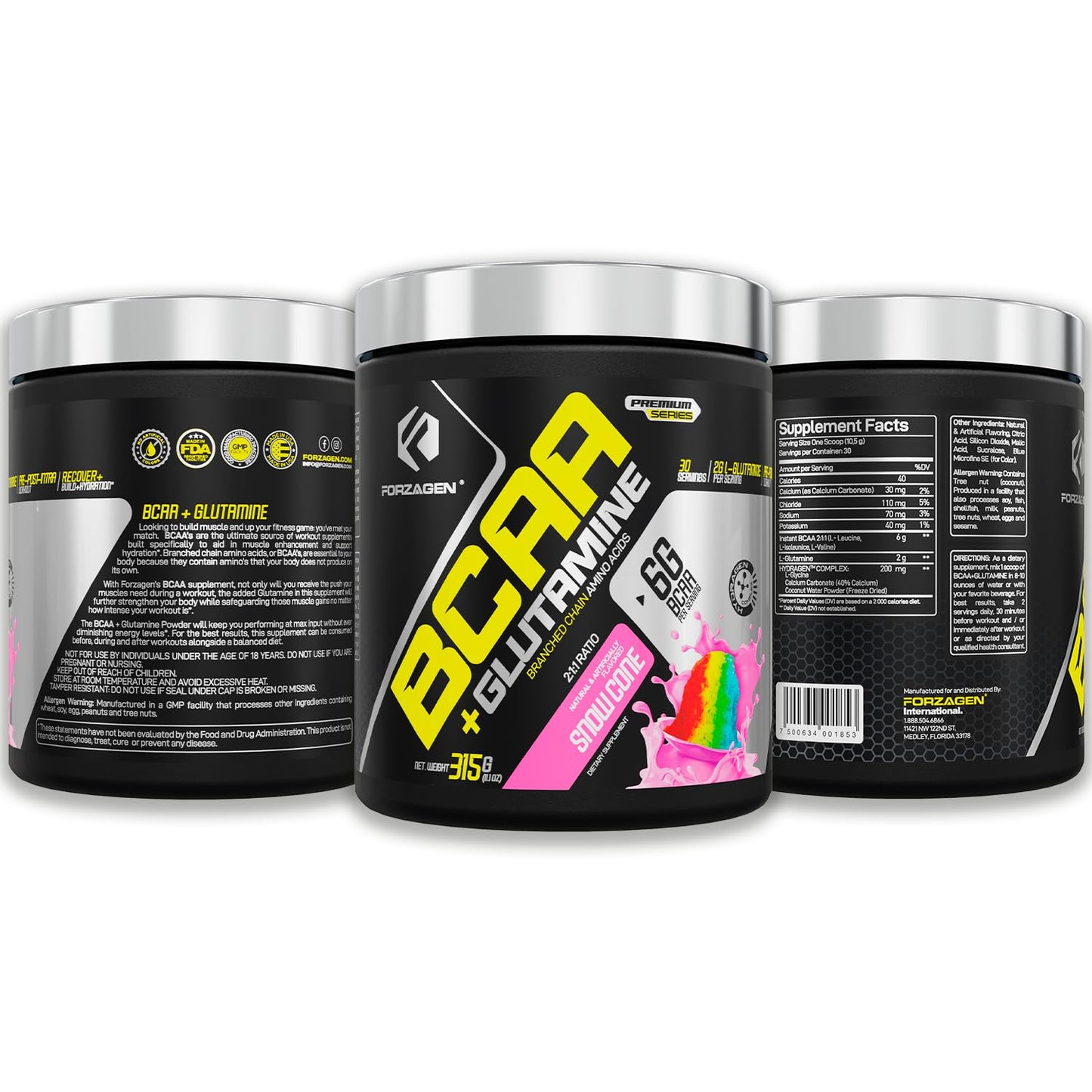 Forzagen BCAAs Amino Acids Powder with Glutamine - BCAA Supplements, 30 Servings