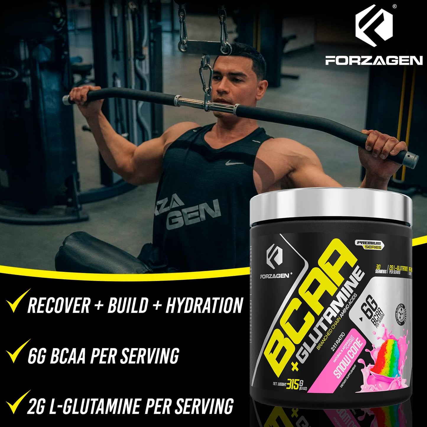 Forzagen BCAAs Amino Acids Powder with Glutamine - BCAA Supplements, 30 Servings