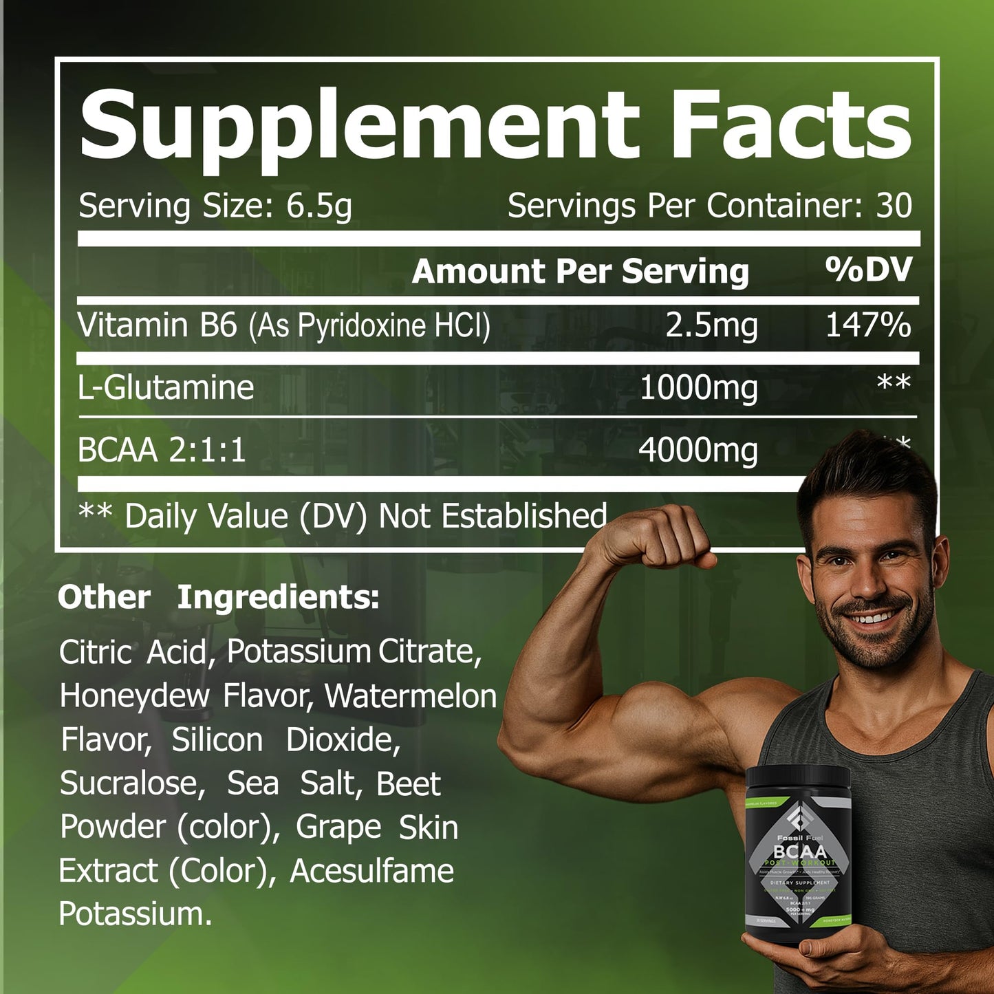 Fossil Fuel Sugar-Free BCAA Powder – Post-Workout Recovery (30 Servings) | Honeydew Watermelon