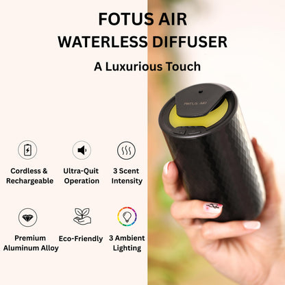 FOTUS AIR Waterless Diffuser | Portable Cordless Aromatherapy (3 Mist Levels, USB-C, 15ml, 4 Timers)