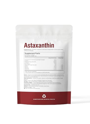 10 in 1 Astaxanthin Supplements 24mg – 4 Month Supply from Haematococcus Pluvialis
