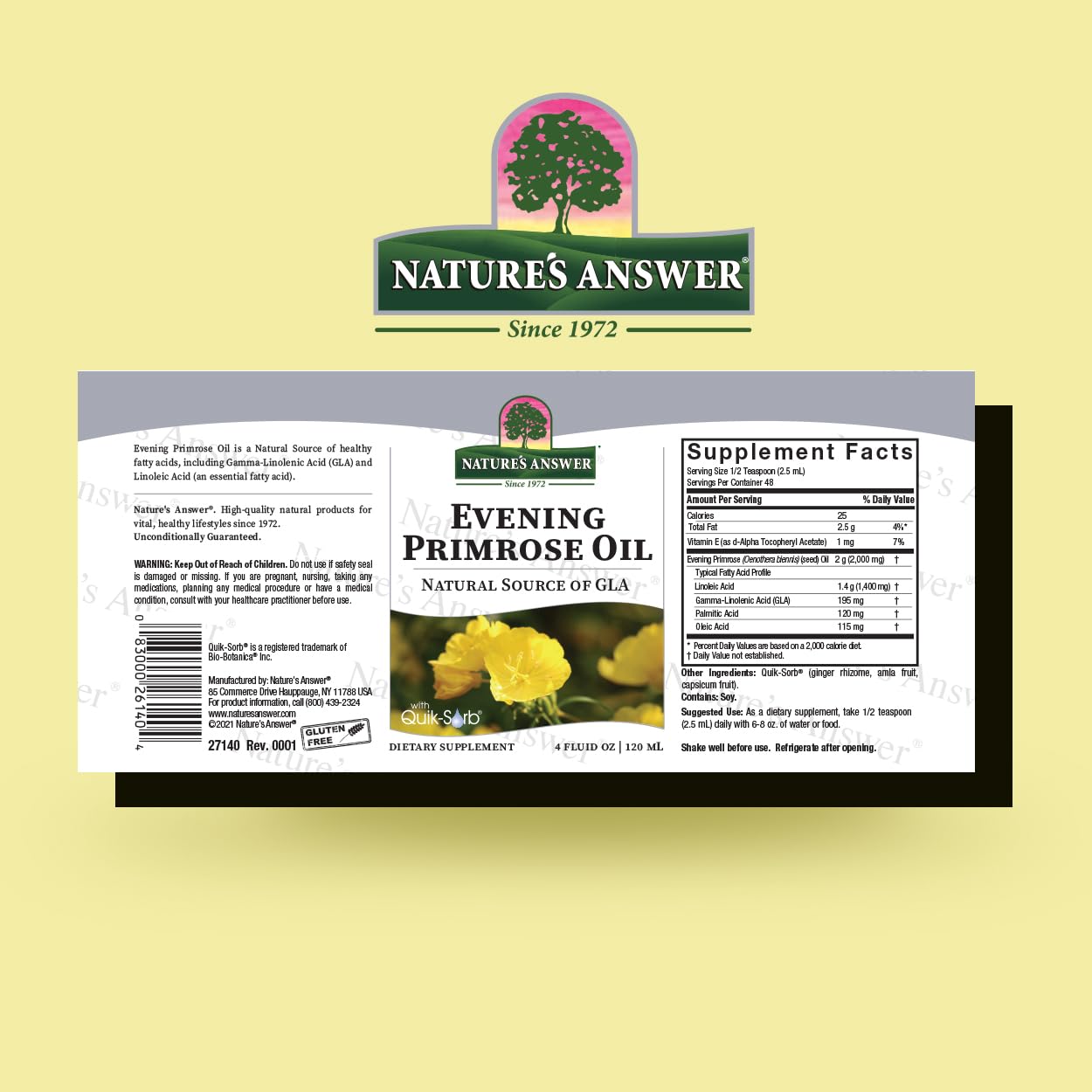 Nature's Answer Evening Primrose Oil 4oz - Cold-Pressed, All-Natural Moisturizer for Hair, Skin & Nails | Rosacea & Eczema Relief