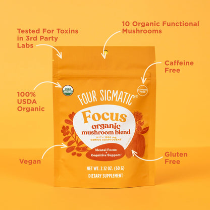 Four Sigmatic Focus Blend | Organic Lion's Mane Powder with Adaptogen and Mushroom Blend | Includes Cordyceps, Rhodiola, Bacopa & Mucuna | 30 Servings