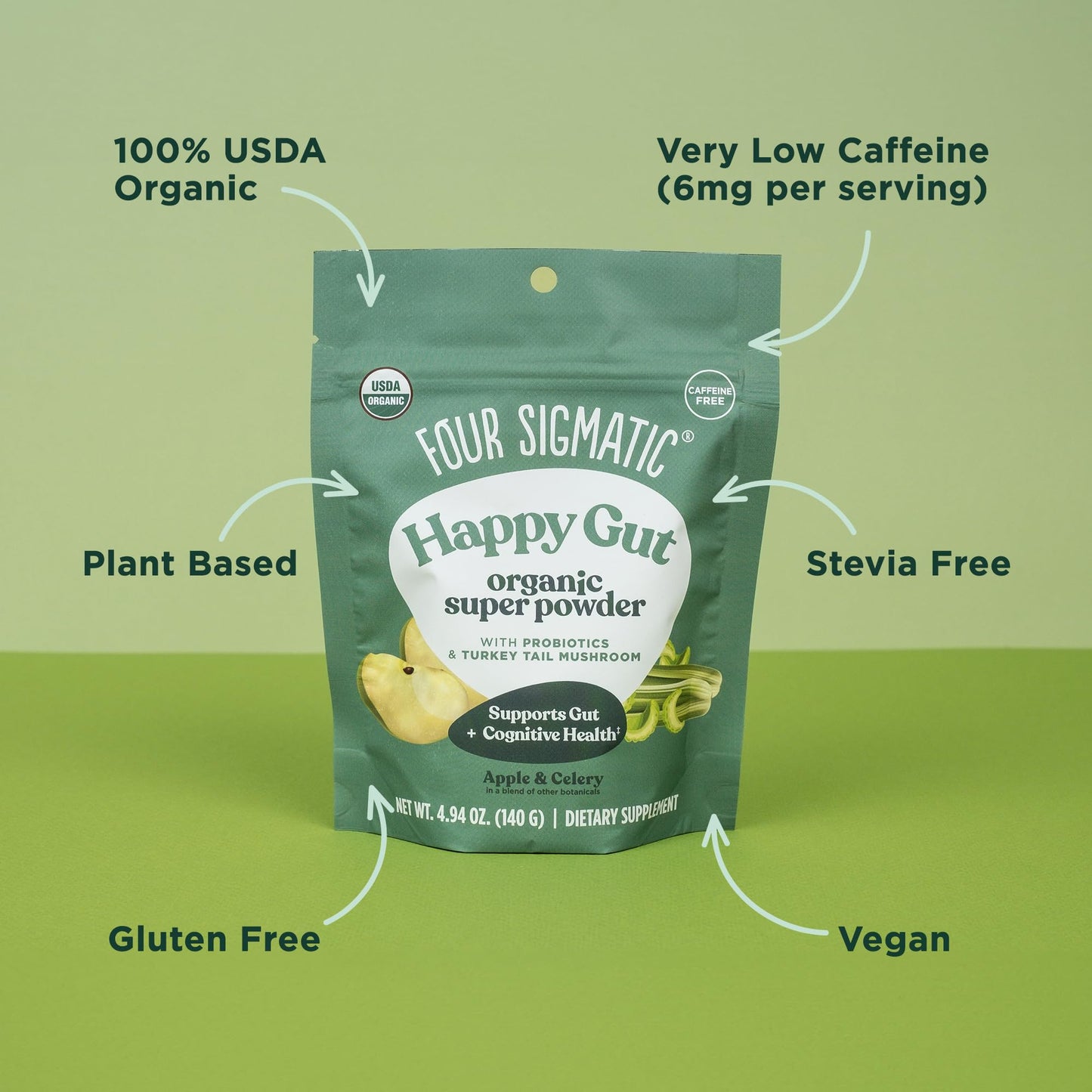 Four Sigmatic Organic Greens Powder – Probiotics & Prebiotics, Moringa, Chaga & Turkey Tail (4.94 oz)