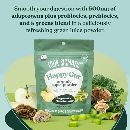 Four Sigmatic Organic Greens Powder – Probiotics & Prebiotics, Moringa, Chaga & Turkey Tail (4.94 oz)