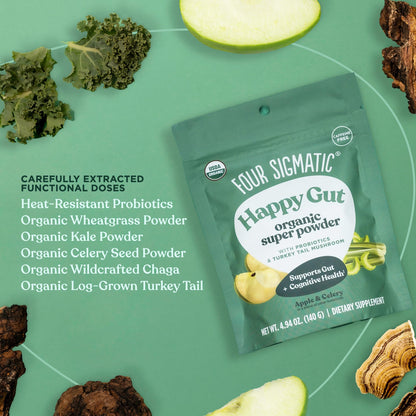 Four Sigmatic Organic Greens Powder – Probiotics & Prebiotics, Moringa, Chaga & Turkey Tail (4.94 oz)
