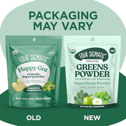 Four Sigmatic Organic Greens Powder – Probiotics & Prebiotics, Moringa, Chaga & Turkey Tail (4.94 oz)