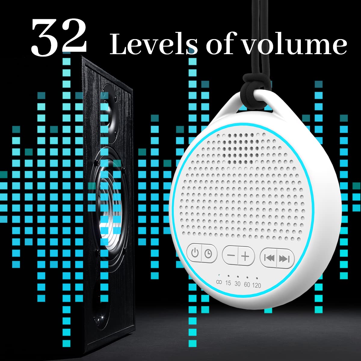 Fourair White Noise Sound Machine – 25 Soothing Sounds, Rechargeable & Portable, 32 Volume Levels, 5 Timers
