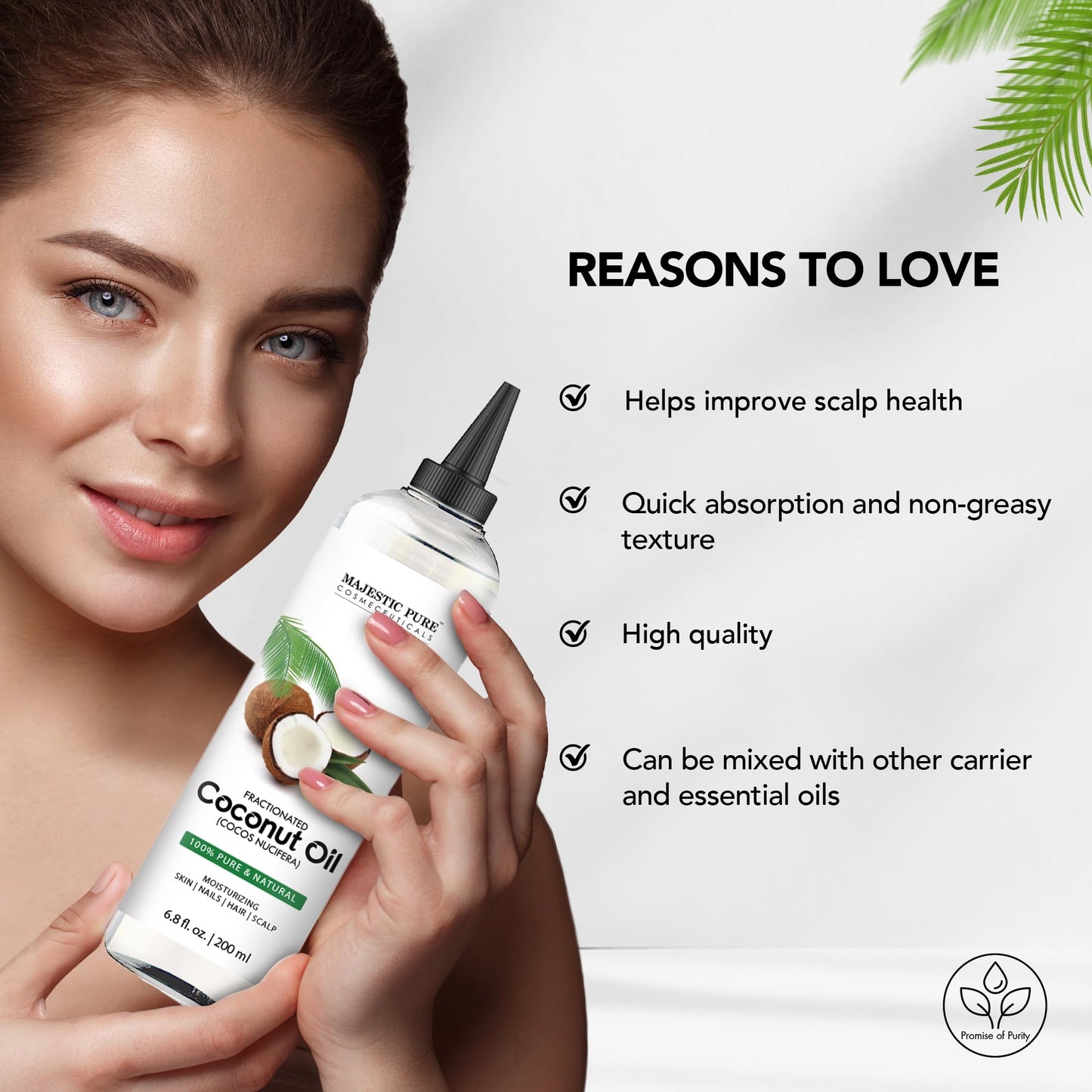 Majestic Pure Fractionated Coconut Oil – 6.8 fl oz Carrier Oil for Diluting Essential Oils & Massage