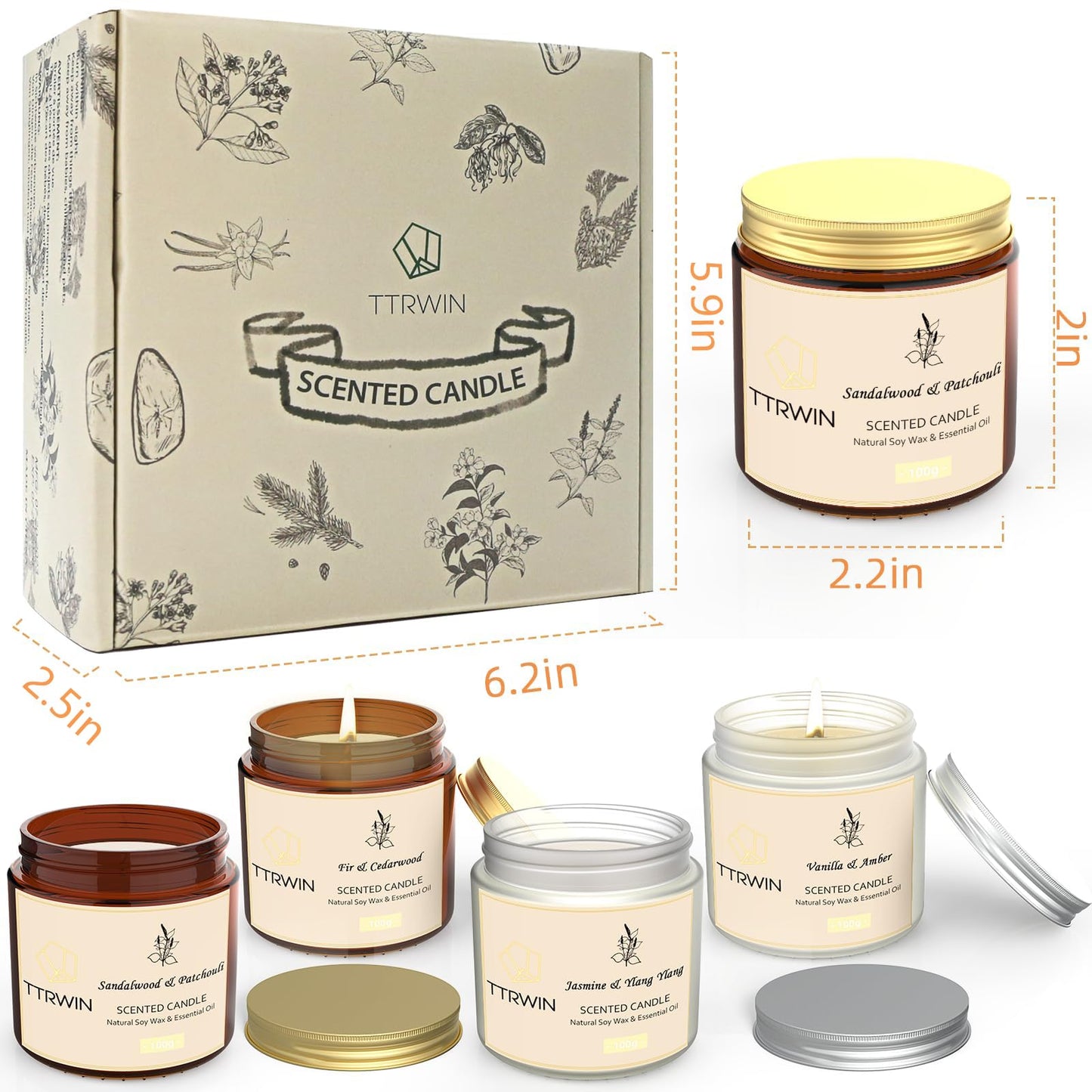 4 Pack Scented Candles for Home | Natural Soy Wax Aromatherapy Gift Set
