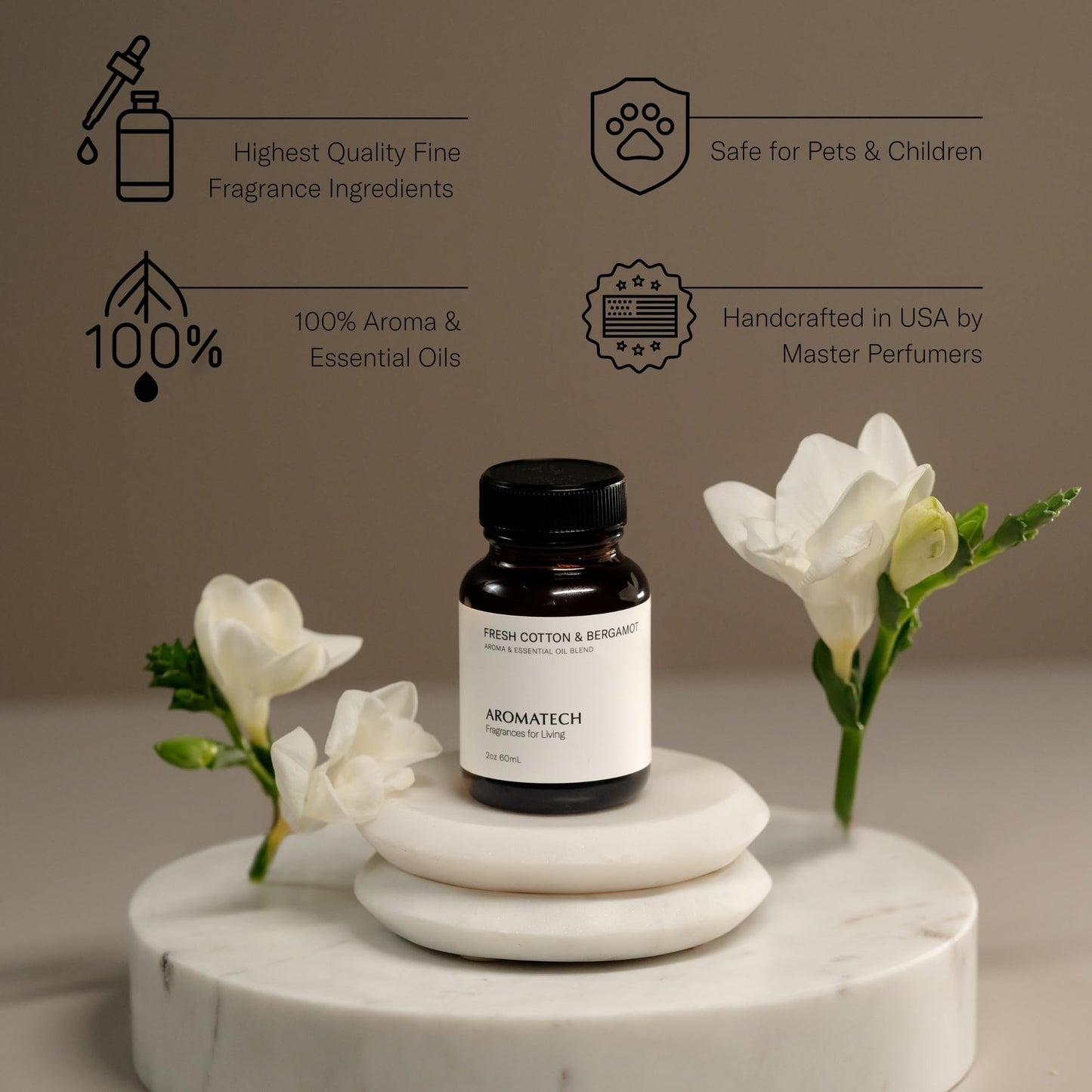AromaTech Ambience Diffuser – White Stone, 60ml, Bluetooth