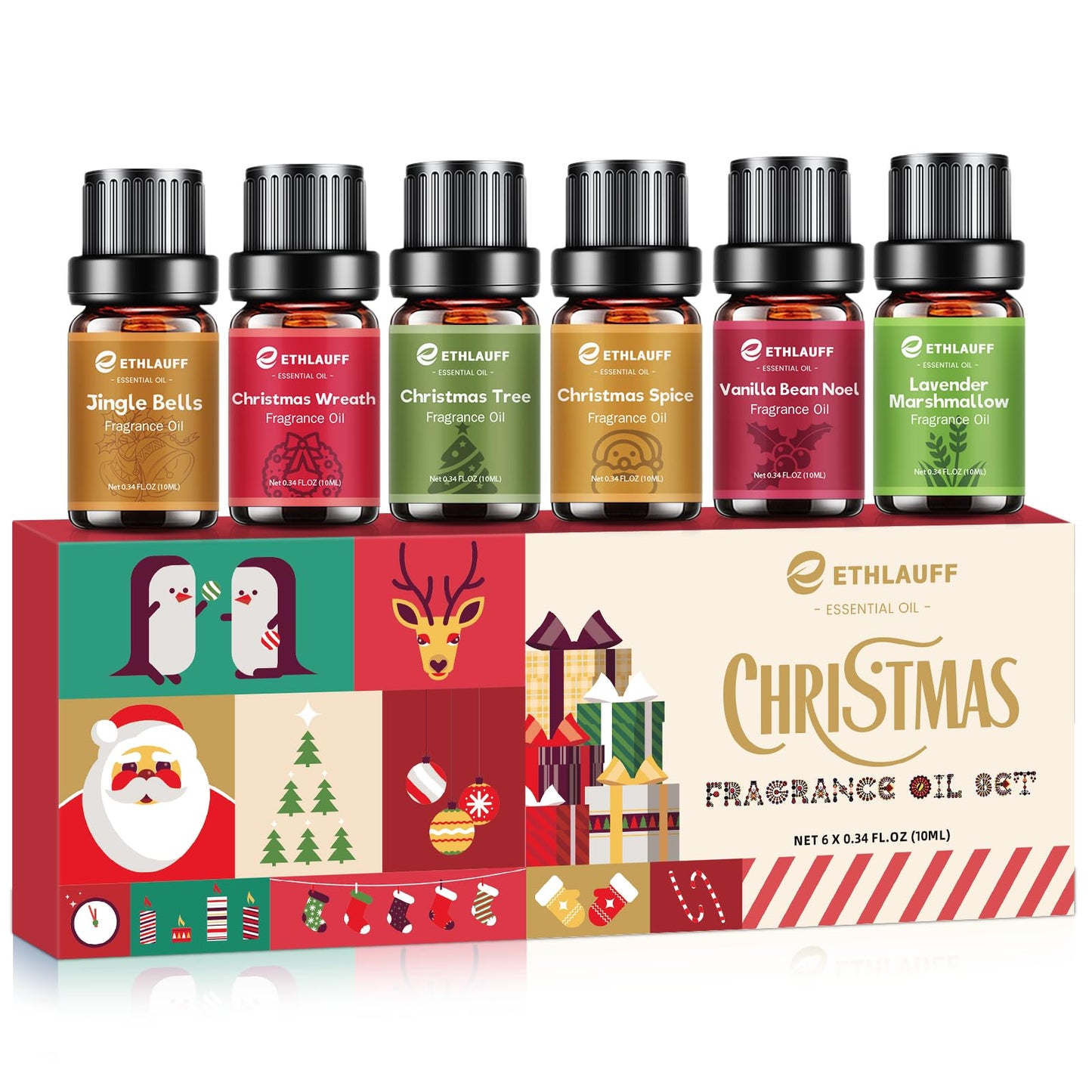 Fragrance Oil Christmas Set – Jingle Bells, Christmas Tree, Gingerbread & Vanilla Bean Noel for DIY Candles & Soap