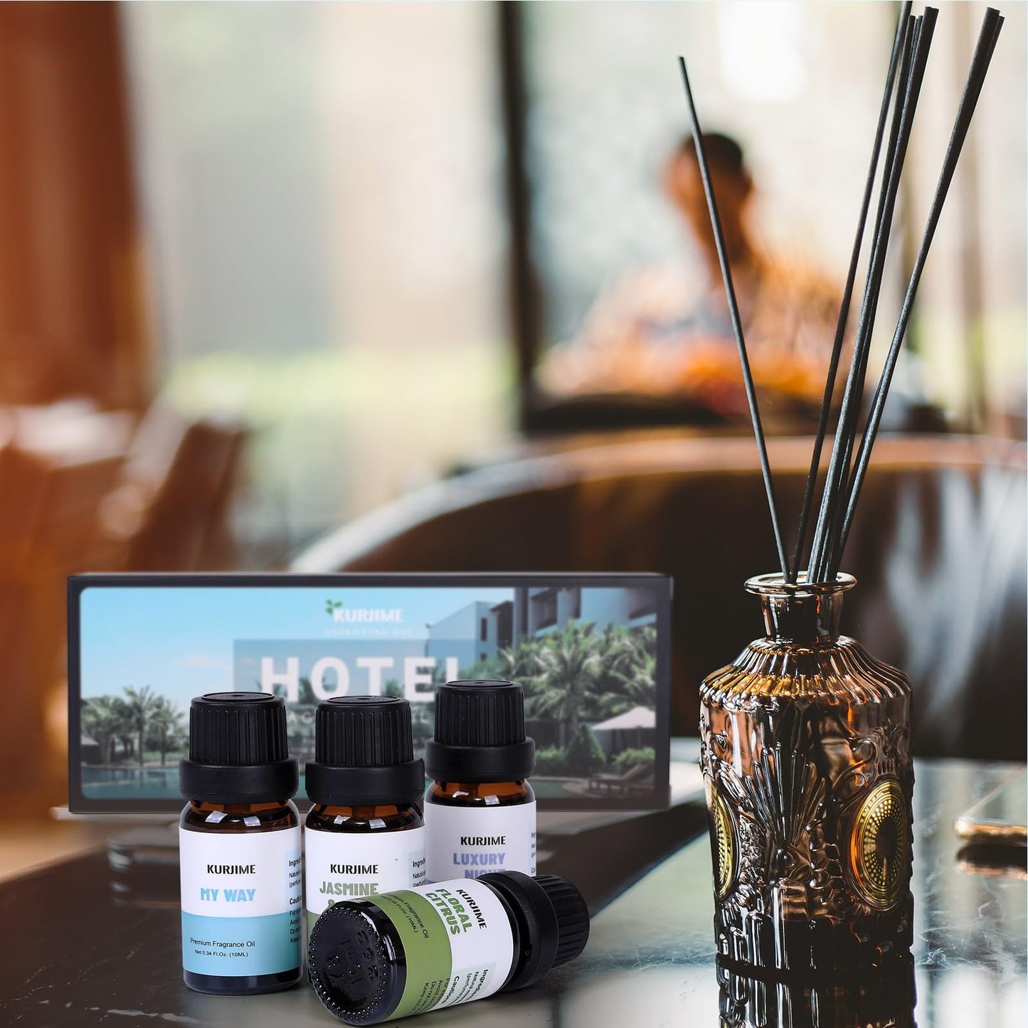 Fragrance Oils Hotel Collection Diffuser Oil Set – Luxury Night, Jasmine & Mint, Lemon & Thyme, White Tea, Floral Citrus, My Way