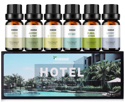 Fragrance Oils Hotel Collection Diffuser Oil Set – Luxury Night, Jasmine & Mint, Lemon & Thyme, White Tea, Floral Citrus, My Way
