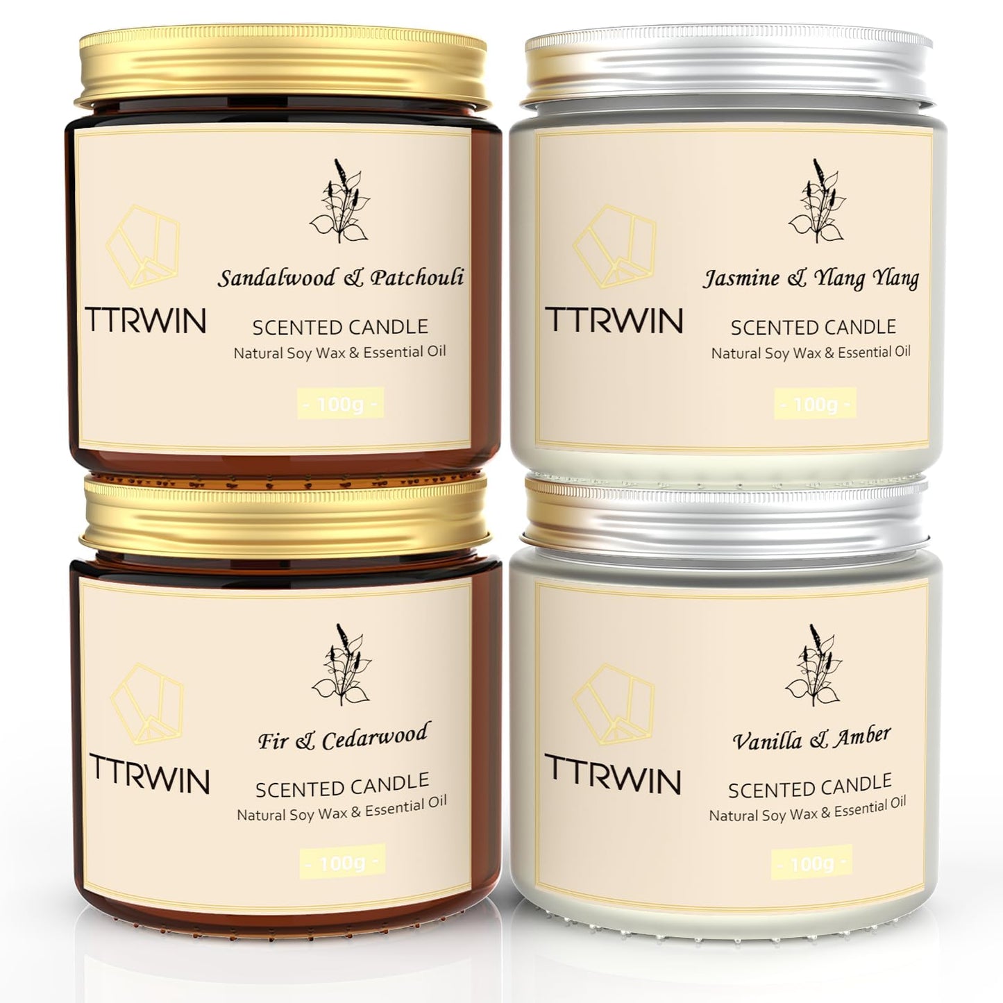 4 Pack Scented Candles for Home | Natural Soy Wax Aromatherapy Gift Set