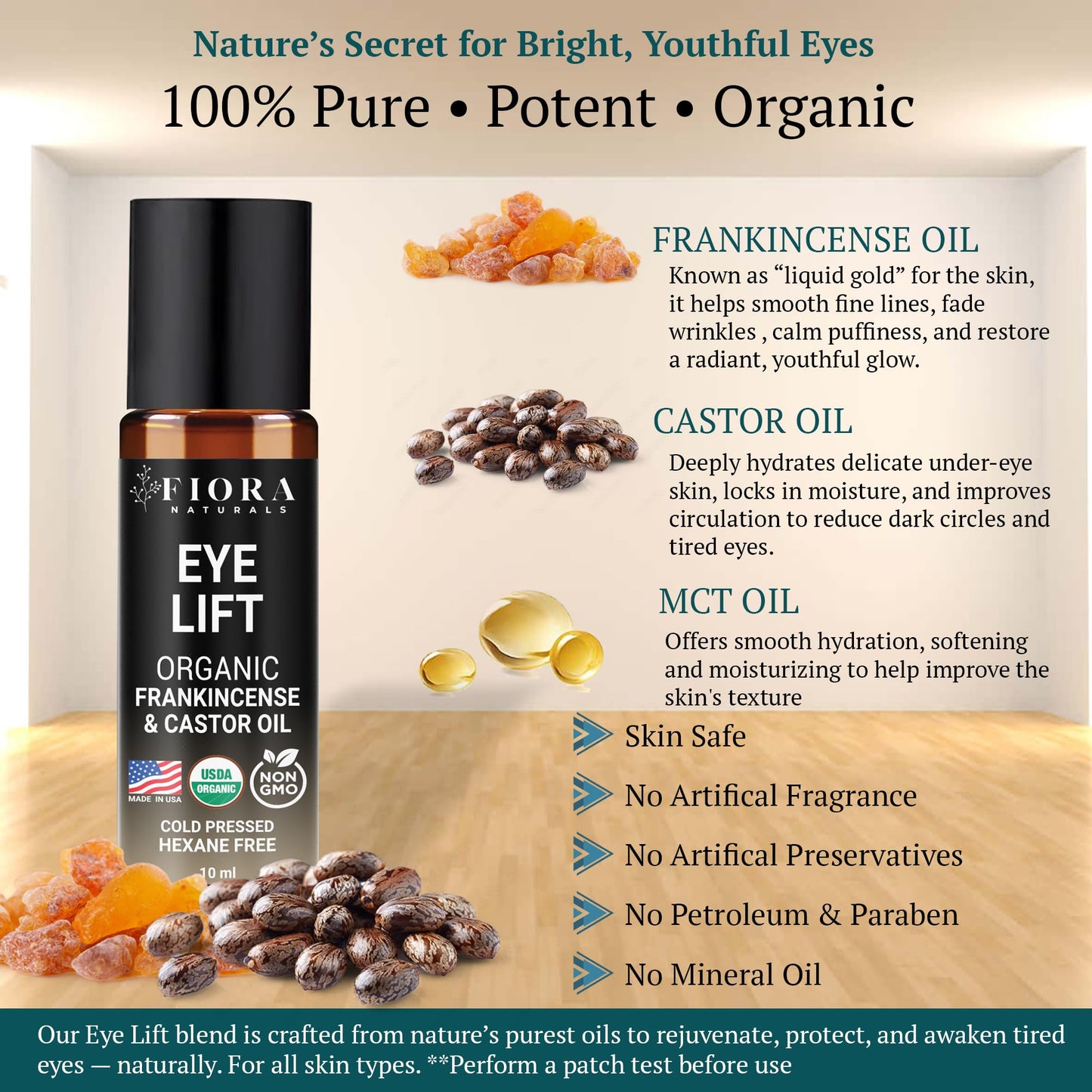 Organic Castor Oil & Frankincense Roll-On – Hexane-Free Eye Oil | Fiora Naturals