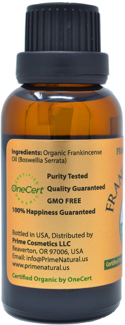 Prime Natural Organic Frankincense Essential Oil 30ml Pure Undiluted for Relaxation, Skin Care & Calming Meditation