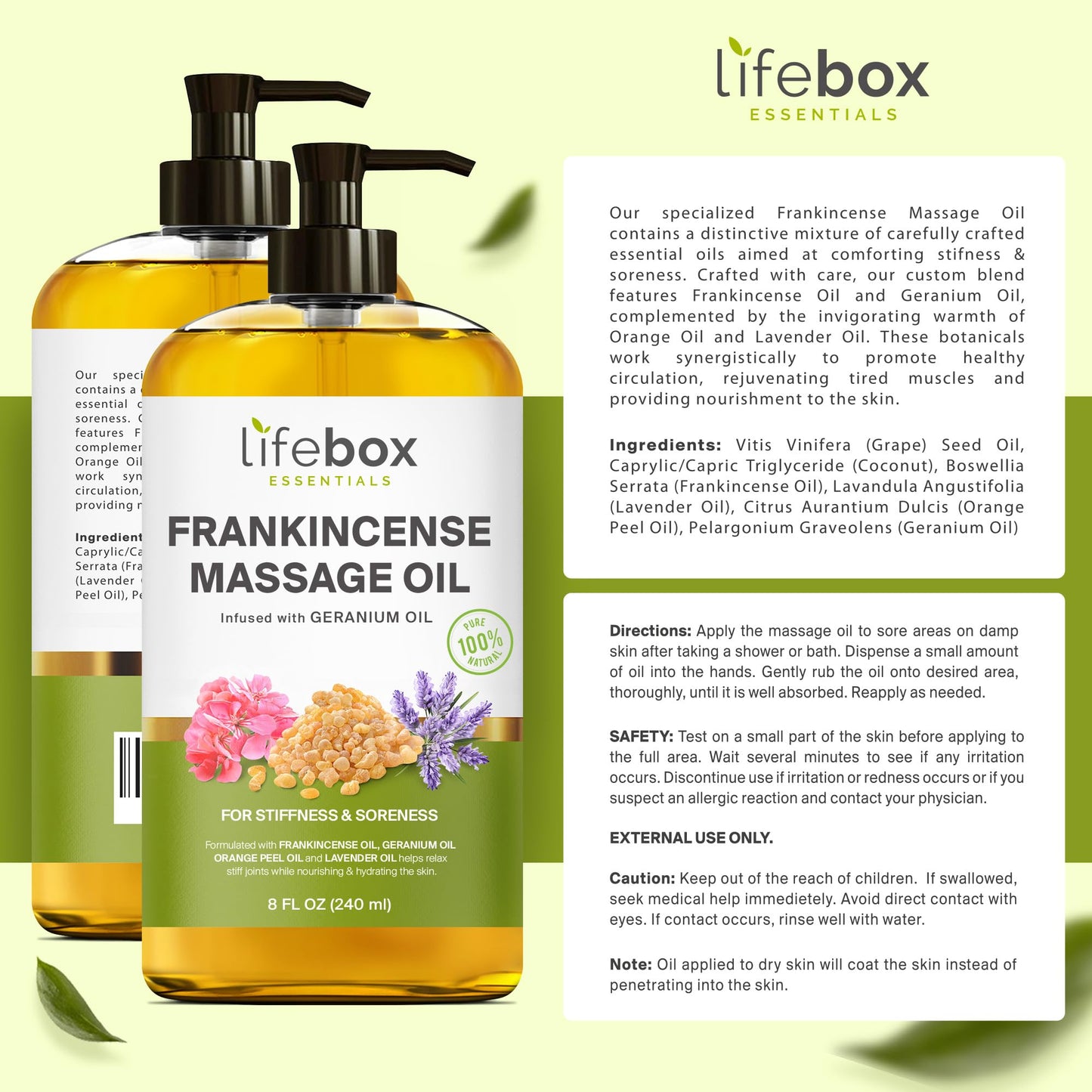 Frankincense Massage Oil – 100% Pure & Natural – 8 oz