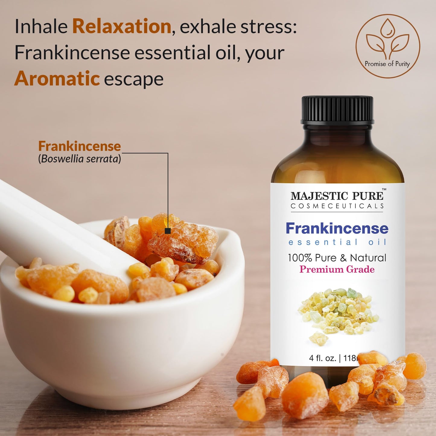 Frankincense Essential Oil 4 oz - Majestic Pure | 100% Pure & Natural with Glass Dropper