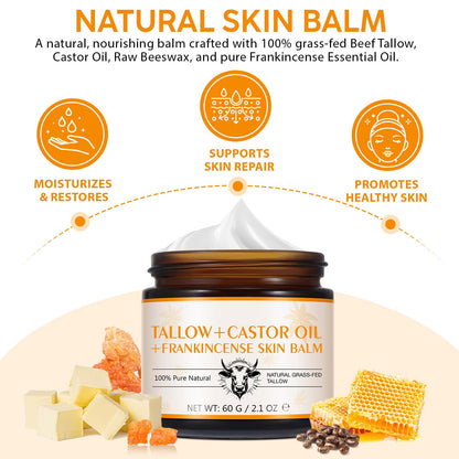 Frankincense Oil Massage Balm – 2.1 Oz / 60 g | Grass-Fed Beef Tallow & Castor Oil