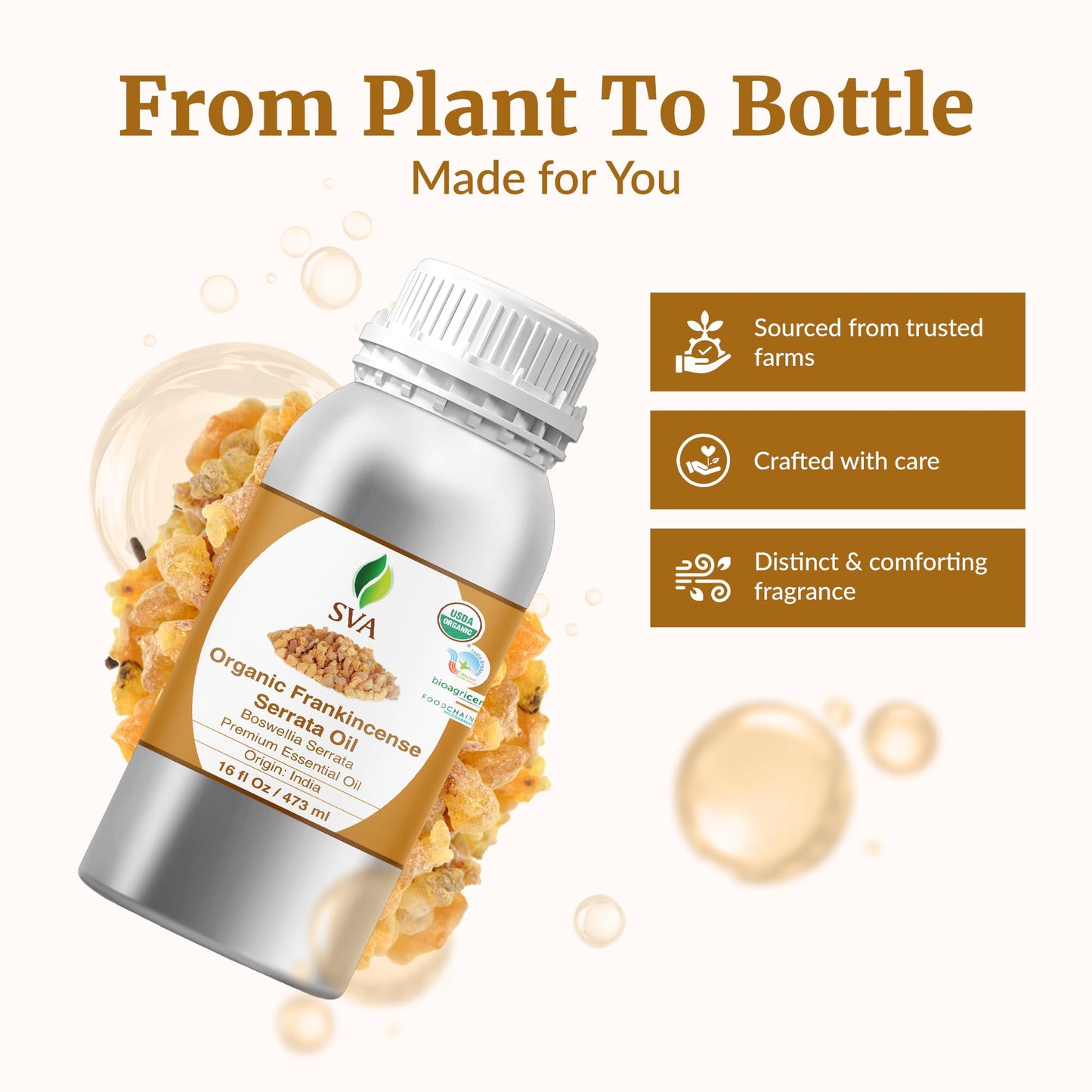 SVA Organic Frankincense Essential Oil – 16 oz – Pure Boswellia Serrata – Diffuser, Skin, Hair & Aromatherapy