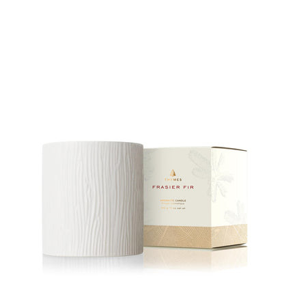 Thymes Frasier Fir Candle – Gilded Collection, 11 oz Wood Grain Ceramic with 24K Gold Rim