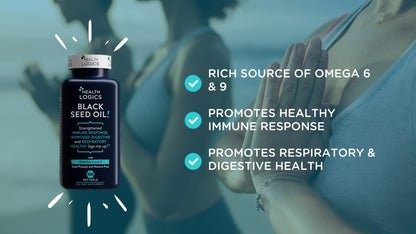 Health Logics Black Seed Oil, Cold Pressed, Rich Source of Omega 6 & 9 Essential Fatty Acids, from Nigella Sativa (100 Soft Gel Capsules)
