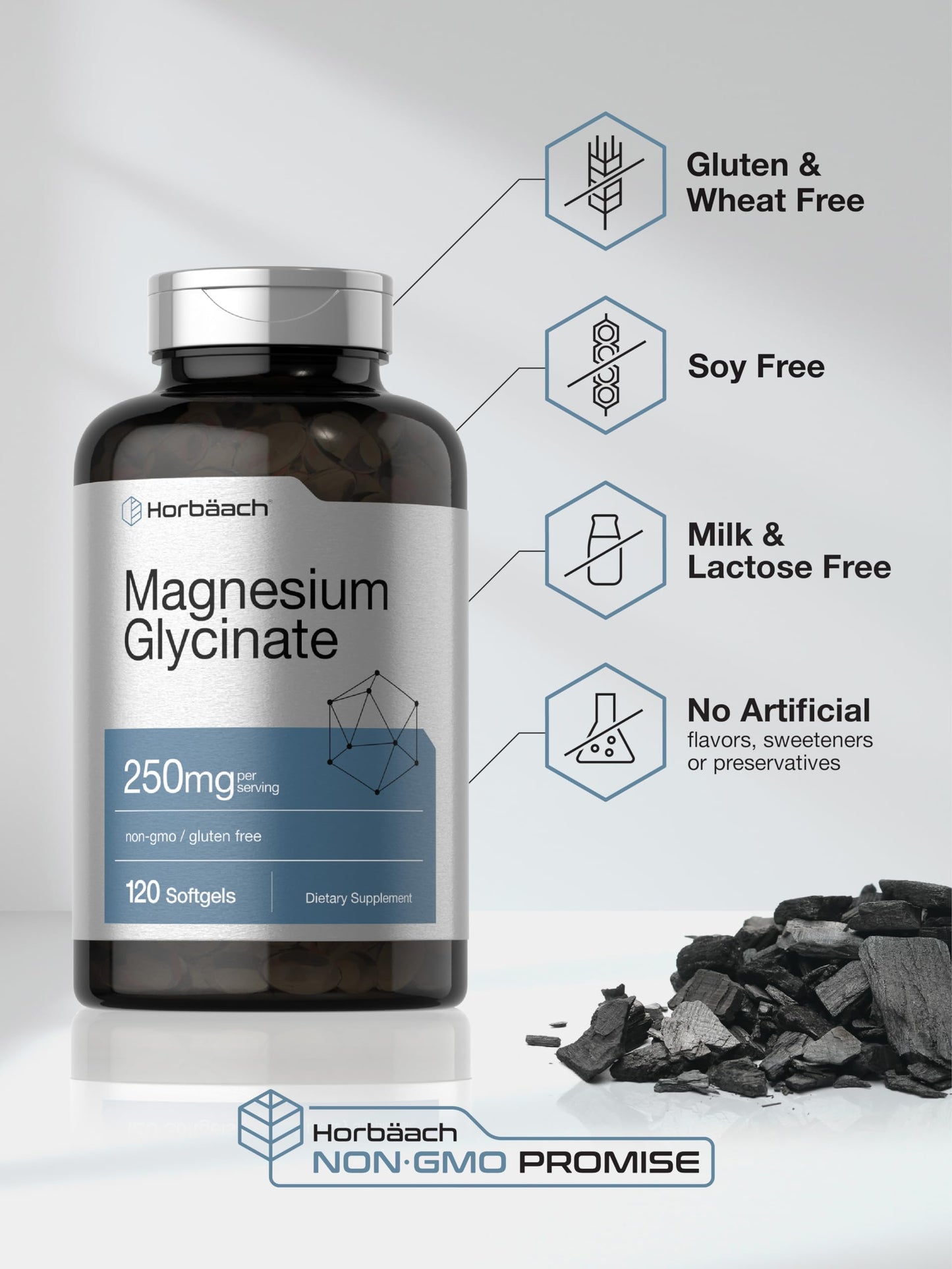 Horbäach Magnesium Glycinate | 250 mg | 120 Softgels | Non-GMO & Gluten Free